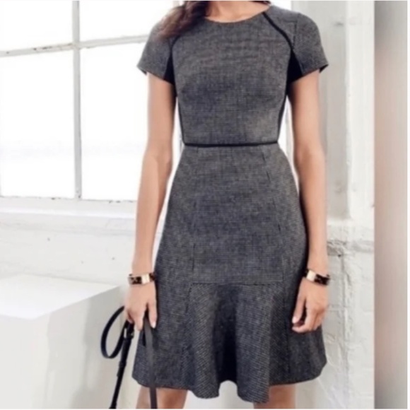J. Crew Dresses & Skirts - J Crew Women's Black and Gray Checkered Flutter A-Line Dress Ponte Wool Blend